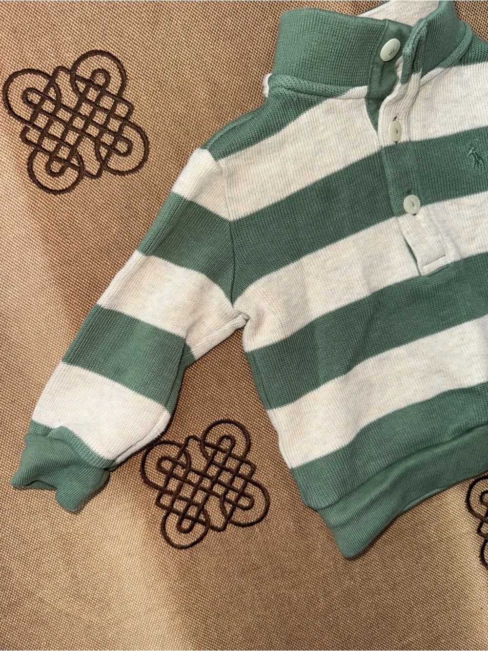 Polo Ralph Lauren Baby Boy Cotton Striped Sweater In Beige/Green Size 6M